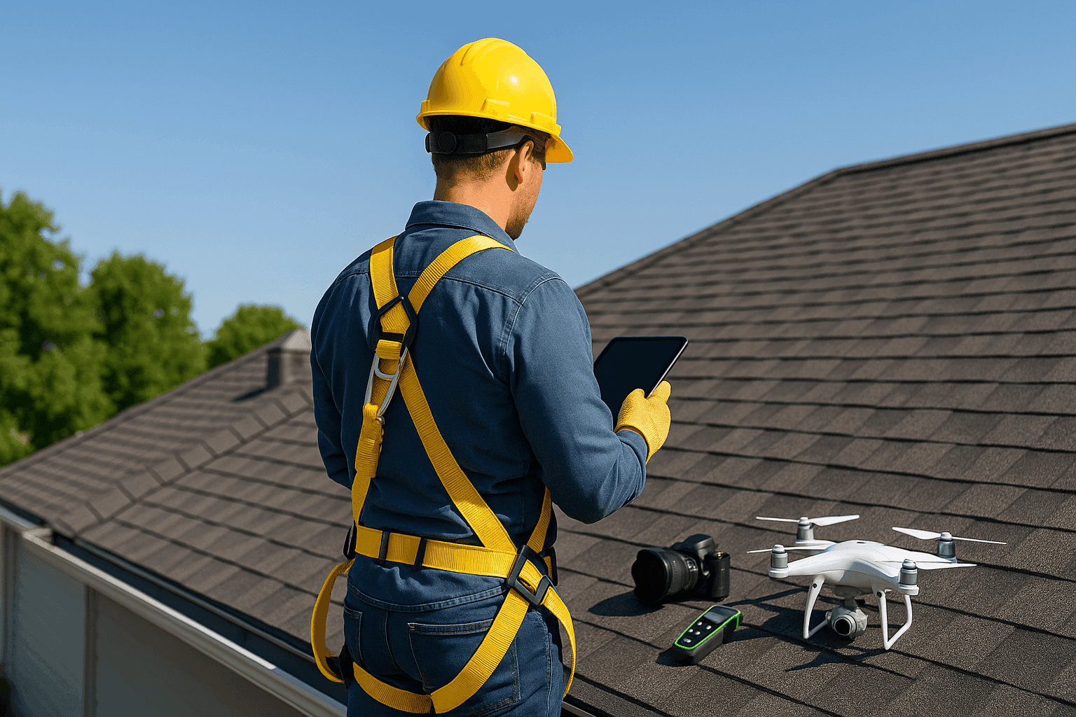 Roofer conducting detailed inspection on residential roof